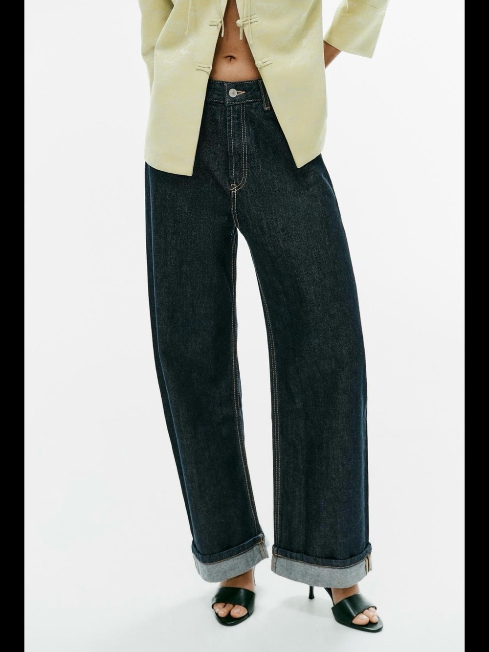 NWT ZARA TRF mid-rise baggy folded jeans dark indigo 25 US 0